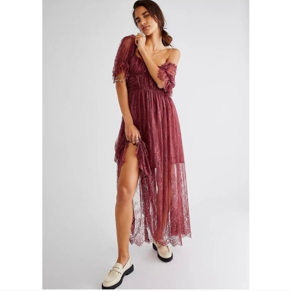 Free People beautiful pink lace corset maxi romantic peasant princess gown dress - Picture 5 of 14